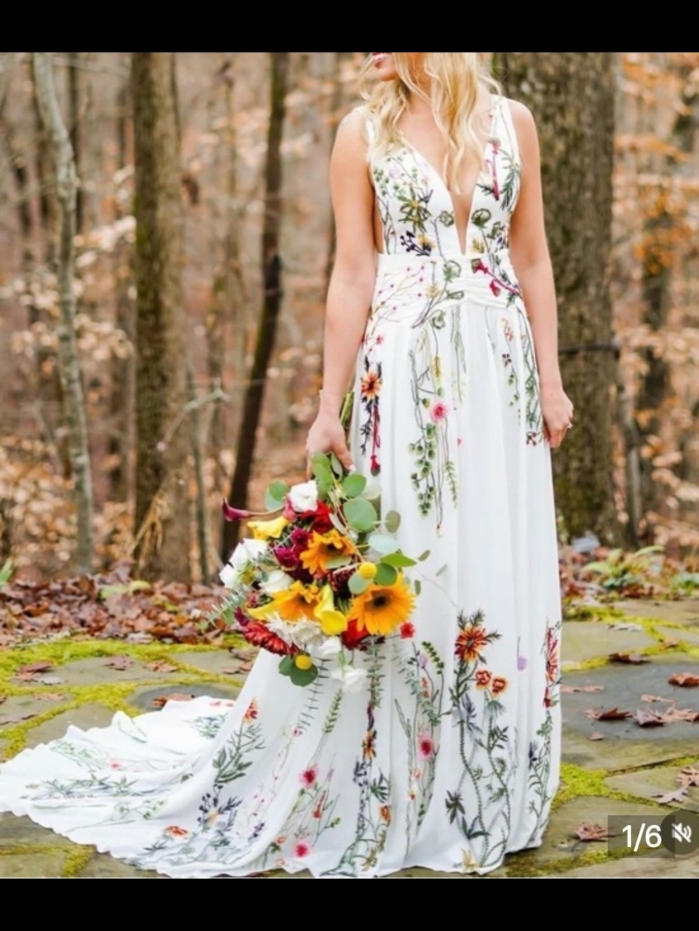 Floral V-Neck White Maxi Dress with Botanical Print